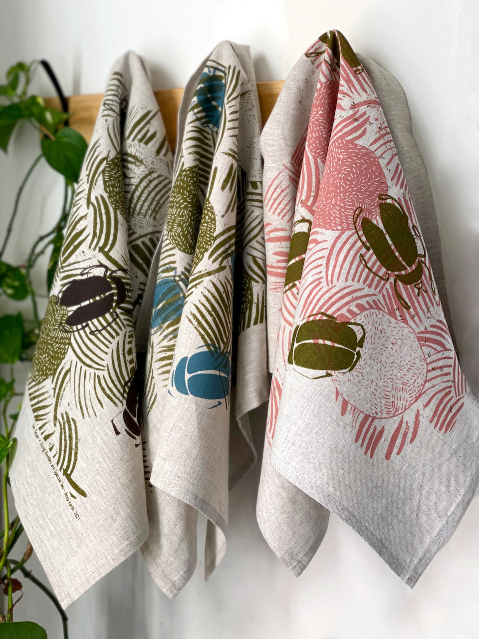 Linen Wall Art_Tea Towel - Dung Beetles - flossy