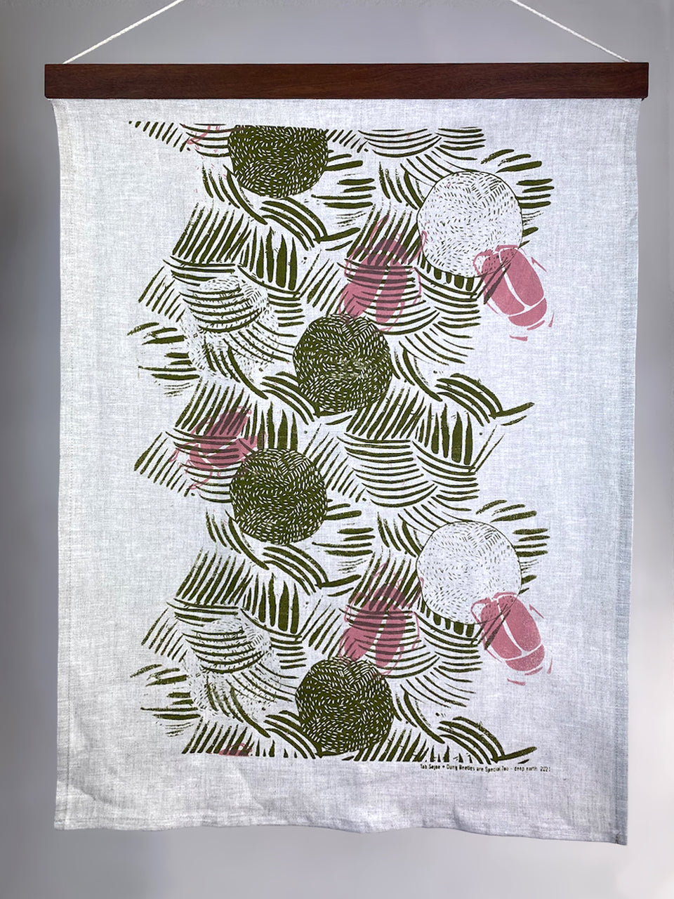 Linen Wall Art_Tea Towel - Dung Beetles - earth pink