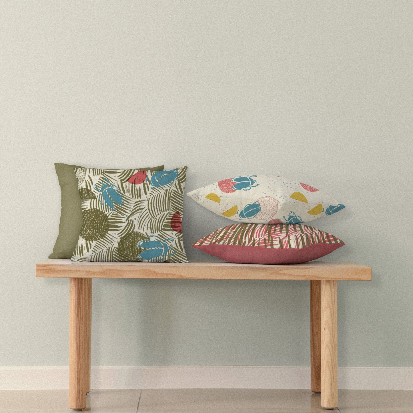 Dung Beetles on oatmeal linen - deep earth