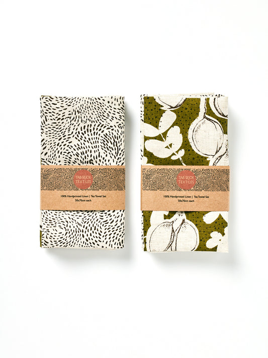 Linen Tea Towel pack - Acacia pods and swirl